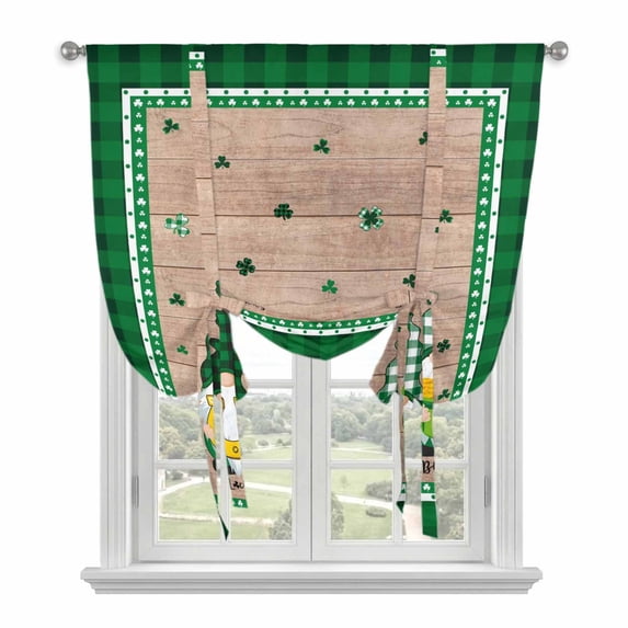 St Patricks Day Balloon Curtains 63 Inch Length for Living Room/Bedroom, Farmhouse Gnomes Shamrock Plaid Wood Grain Rod Pocket Privacy Door Curtains Decorative Tie Up Shade for Window 52"x63"