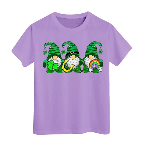 St Patricks Day Basic Top for Girls Short Sleeve Crewneck Comfortable T Shirt Casual Tee Kids Holiday Wear for Simple Festive Style and Outings,12-13 Years,Purple