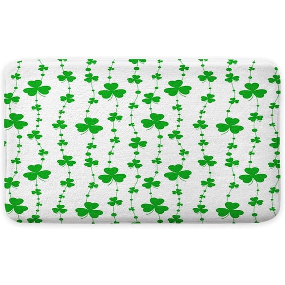 St Patricks Day Bath Mat, Green Clover Shamrock Leaves on White Background Soft Bath Mats Bathroom Decor 17 x 29 Inches