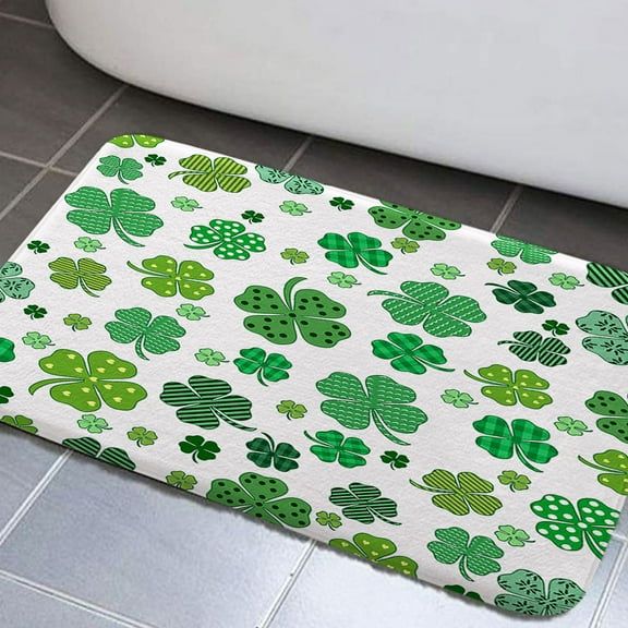 St Patricks Day Bathroom Rugs, Irish Green Clover Shamrock Spring Bathroom Rugs Set Green Clover Irish St Patrick's Day Bathroom Rug Mat 17x29inch, Extra Soft and Absorbent Bath Rugs