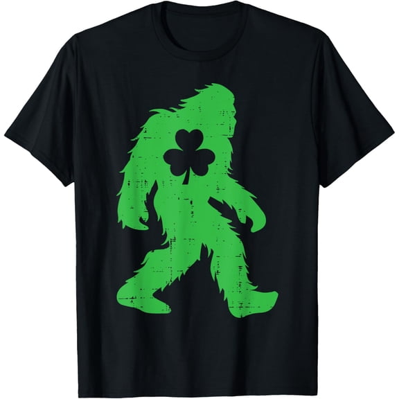 St Patricks Day Bigfoot Sasquatch Shamrock Men Women Kids T-Shirt