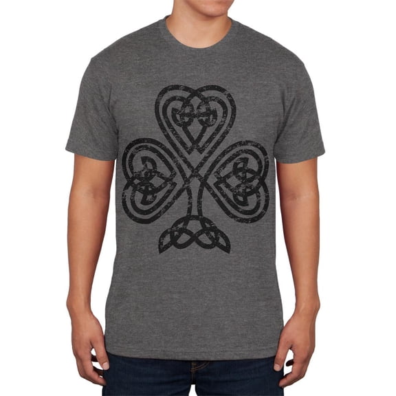 St Patricks Day Black Irish Celtic Knot Shamrock Mens Soft T Shirt Charcoal Heather MD