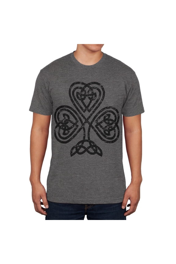 St Patricks Day Black Irish Celtic Knot Shamrock Mens Soft T Shirt Charcoal Heather SM