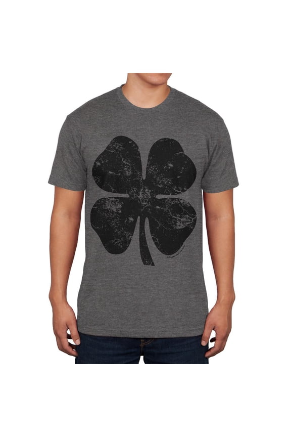 St Patricks Day Black Irish Distressed Shamrock Mens Soft T Shirt Charcoal Heather SM