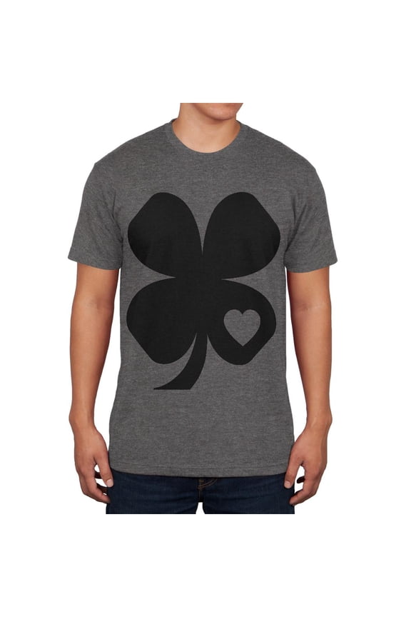 St Patricks Day Black Irish Shamrock Heart Mens Soft T Shirt Charcoal Heather SM