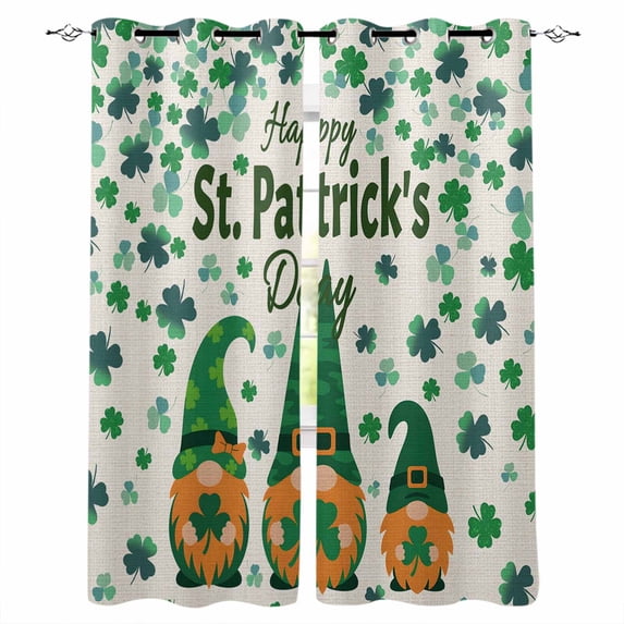 St Patricks Day Blackout Curtains 45 Inches Long, Kitchen Black Out Window Treatments, Green Shamrock Spring Watercolor Gnomes Beige Thermal Lined Drapes for Small Window with Grommet 42"x45"