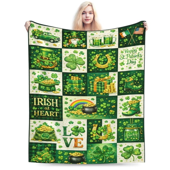 St Patricks Day Blanket Gift Blanket Cozy Soft Irish Shamrock Clover Lucky Pattern Home Decor Gift for Family Friends Irish Lovers 50x40