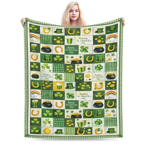 St Patricks Day Blanket Gift Throw Blanket Cozy Soft Irish Shamrock Clover Pattern Blanket Lucky Holiday Home Decor Gift for Family Friends 50x40