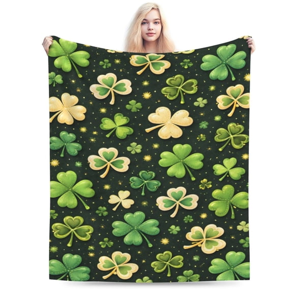 St Patricks Day Blanket Lucky Shamrock Clover Pattern Blanket Irish Holiday Green Clover Blanket Festive Cozy Throw Blanket Home Decor 50x40