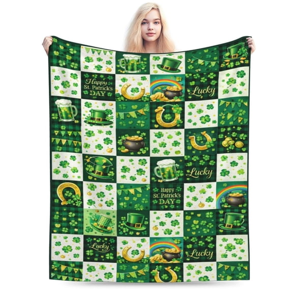 St Patricks Day Blanket Lucky Shamrock Clover Throw Blanket Irish Holiday Green Lucky Blanket Cozy Blanket Gift Home Decor 50x40