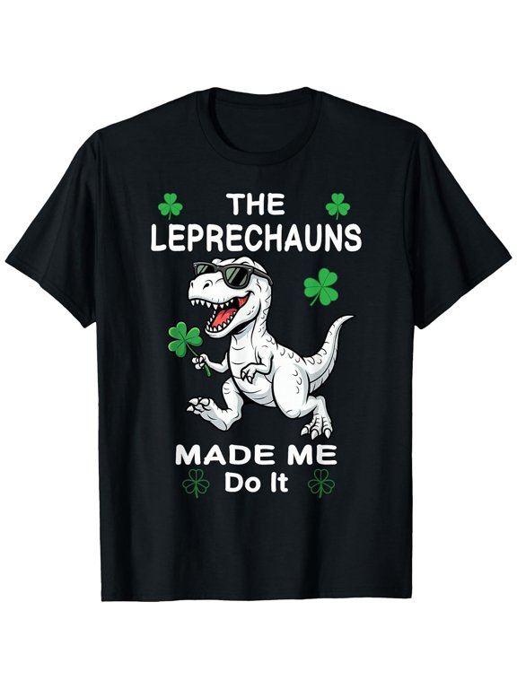 St Patricks Day Boys Dinosaur Leprechauns Made Me Do It T-Shirt, T-Shirt for Kids Youth, 180gsm, 100% Cotton
