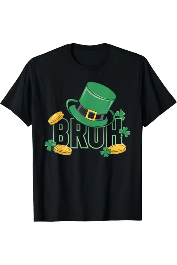 St Patricks Day Bruh Leprechaun Hat Funny Retro Vintage Humor Graphic Unisex T-Shirt Y1622, Up to Size 5XL