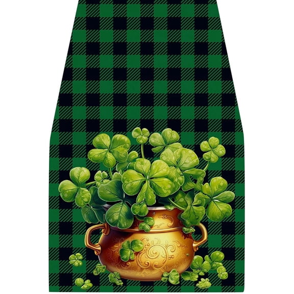 St Patricks Day Buffalo Plaid Table Runner 72 inches Long Irish Four Leaf Clover Table Runner March Table Decor for Dining Room Irish Decorations for Home St Patricks Day Party Supplies Rustic Decor