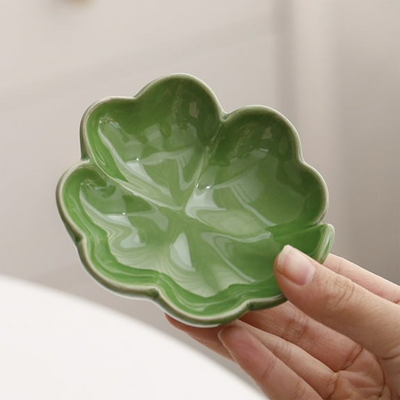St Patricks Day Candy Dish Fine Ceramic Green Shamrock Bowl 4x4 Inch Decorative Trays Serving Food Fruit Snack Storage Platters for Irish Themed Party Supplies