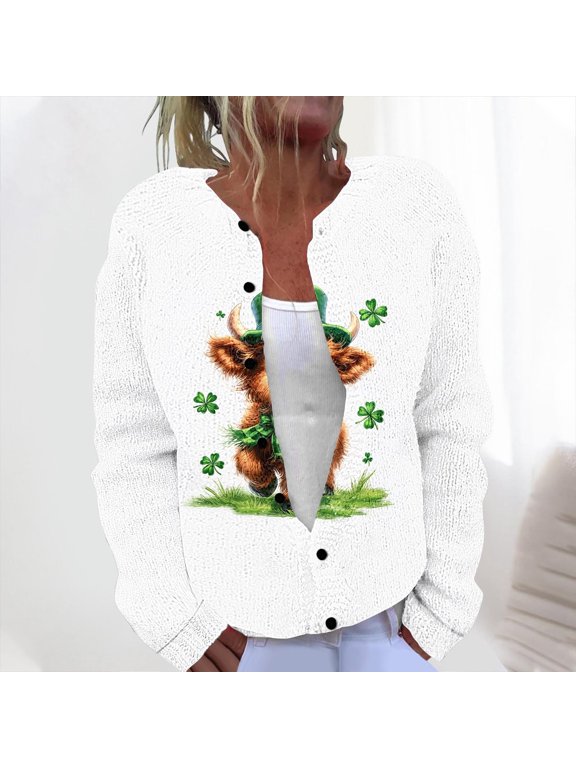 St Patricks Day Cardigan Sweaters Women Lightweight Knit Cardigans Jackets Button Down Lucky Shamrock Clover Blouse
