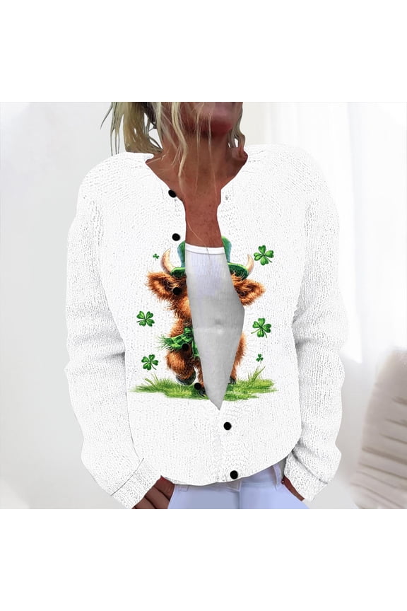 St Patricks Day Cardigan Sweaters Women Lightweight Knit Cardigans Jackets Button Down Lucky Shamrock Clover Blouse