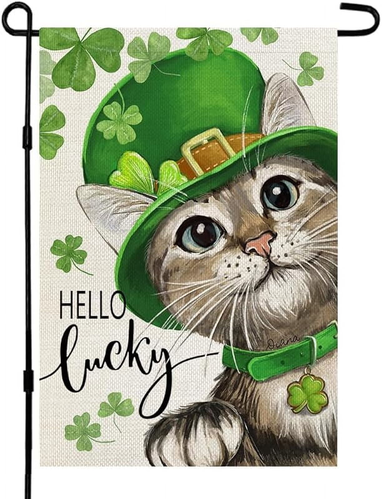 St Patricks Day Cat House Flag Double Sided Large Burlap Holiday Flag for Outside Yard