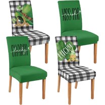 St Patricks Day Chair Covers Set of 4 Shamrock Gnome Dining Chair Seat Cover Stretch Removable Green Chair Slipcover Protector for St Patrick''s Dining Room Kitchen Home Decor