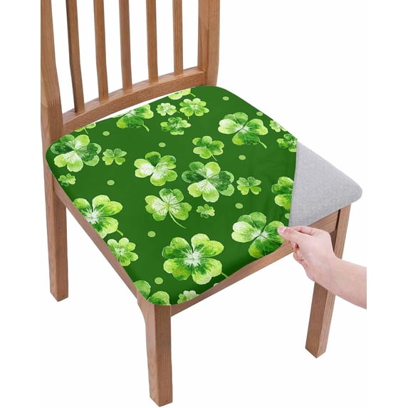 St. Patricks Day Chair Seat Covers Set of 4, Watercolor Gradient Green Shamrocks Green Dots Removable Chair Slipcovers Stretchable Seat Protector for Kitchen, Dining Room, Office