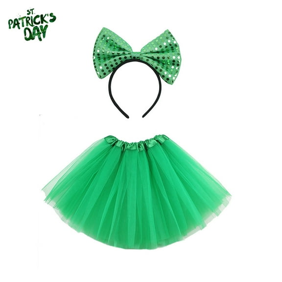PRETXORVE St Patricks Day Decorations, St. Patrick's Day Party Costume Accessories Set -Skirt, Bow Tie Headband(Adult)