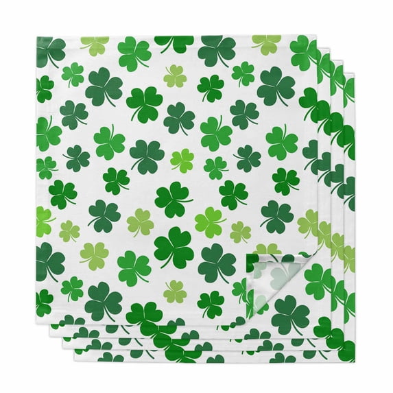 St Patricks Day Cloth Napkins, Green Shamrock Spring Watercolor Lucky Leaf Washable and Reusable Dinner Napkins Set of 4, Table Napkin for Kitchen Party Birthday Wedding Hotel Housewarming 20"x20"