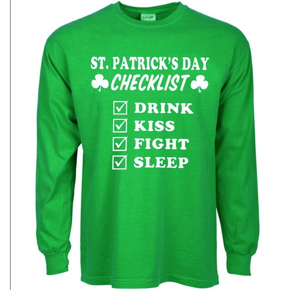 St Patricks Day Clothes Mens Funny T-shirt Long Sleeve Green Graphic Tee