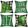 thumbnail image 1 of St Patricks Day Clover Decorative Throw Pillow Cover 16x16 Set of 4, Black White Buffalo Plaid Check Lucky Charms Shamrock Outdoor Pillowcase, Spring March Hat Gift Cushion Case Home Decor, 1 of 6