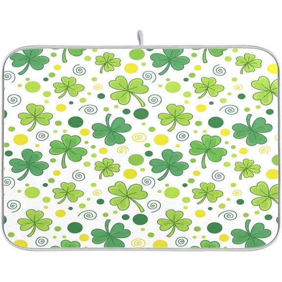 St. Patricks Day Clover Dish Drying Mat, Absorbent Heat Resistant, 16 x 18 inch Dish Drainer for Kitchen Countertop, Dining Table