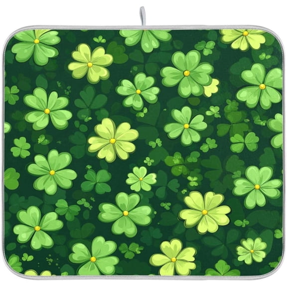St. Patricks Day Clover Dish Drying Mat - Heat-Resistant & Absorbent Microfiber, Quick-Dry Kitchen Countertop Mat, 16x18 Inches(425)