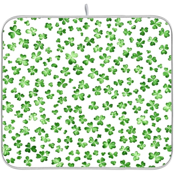 St. Patricks Day Clover Dish Drying Mat - Heat-Resistant & Absorbent Microfiber, Quick-Dry Kitchen Countertop Mat, 16x18 Inches(533)