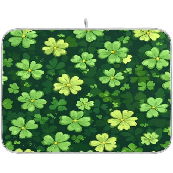 St. Patricks Day Clover Dish Drying Mat - Heat-Resistant & Absorbent Microfiber, Quick-Dry Kitchen Countertop Mat, 18x24 Inches(426)