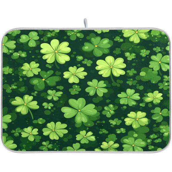 St. Patricks Day Clover Dish Drying Mat - Heat-Resistant & Absorbent Microfiber, Quick-Dry Kitchen Countertop Mat, 18x24 Inches(429)