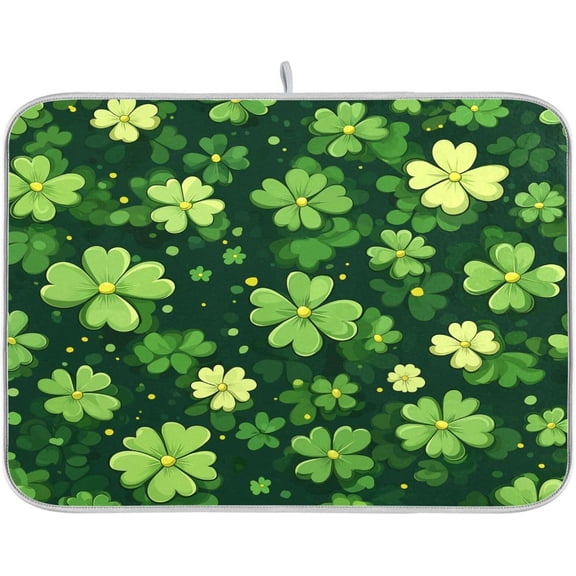 St. Patricks Day Clover Dish Drying Mat - Heat-Resistant & Absorbent Microfiber, Quick-Dry Kitchen Countertop Mat, 18x24 Inches（432）