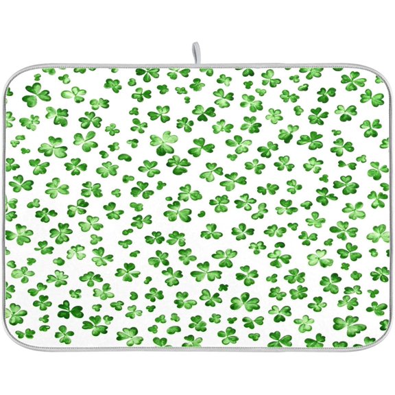 St. Patricks Day Clover Dish Drying Mat - Heat-Resistant & Absorbent Microfiber, Quick-Dry Kitchen Countertop Mat, 18x24 Inches(534)