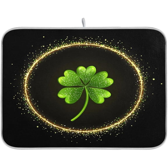St. Patricks Day Clover Dish Drying Mat for Kitchen Counter,Absorbent Reusable Dish Draining Mat,Rack Pad for Countertop, 16 x 18 Inches