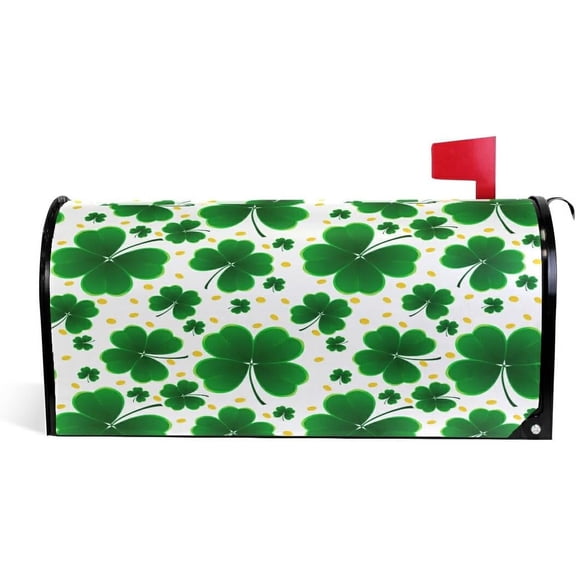 St Patricks Day Clover Shamrocks Magnetic Mailbox Cover Mailbox Wrap Post Letter Box Cover Home Decorative for Standard Mailboxes