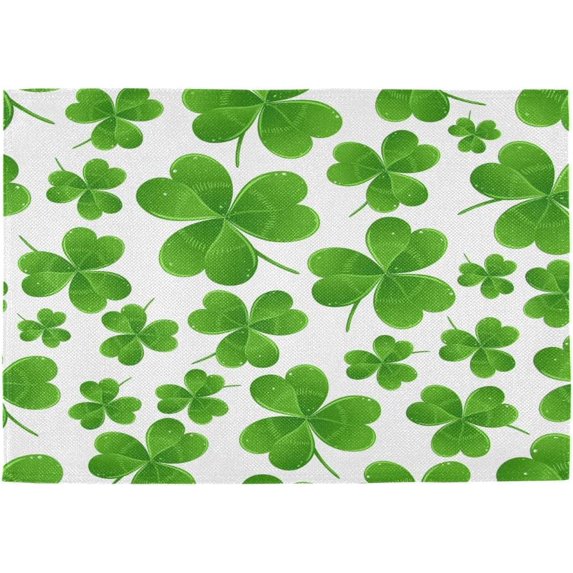 St Patricks Day Clover Shamrocks Placemats Set of 4, Green Washable Table Place Mats for Kitchen Dining Home Table Decoration 12 x 18 inches