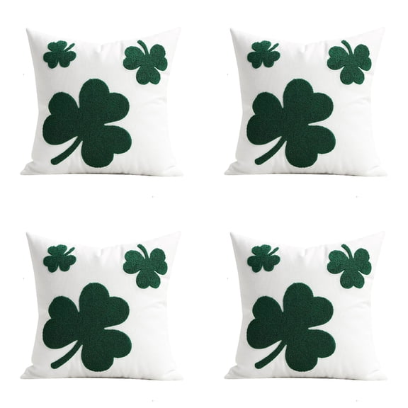 St Patricks Day Clover Throw Pillow Covers 18x18 Inch Set of 1,2,4, Shamrock Decorative Pillow Cases Green Embroidered Irish Cushion Covers for Home Sofa Couch