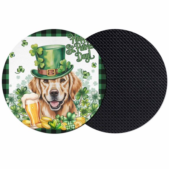 St Patricks Day Coasters Set of 2, Absorbent Coasters for Drinks, Modern Watercolor Dogs Green Shamrock Coaster for Desk Coffee Table Protection, Home Decor House Warming Gifts 4"