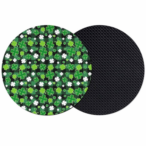 St Patricks Day Coasters Set of 2, Absorbent Coasters for Drinks, Spring Country Green Shamrock Plaid Coaster for Desk Coffee Table Protection, Home Decor House Warming Gifts 4"