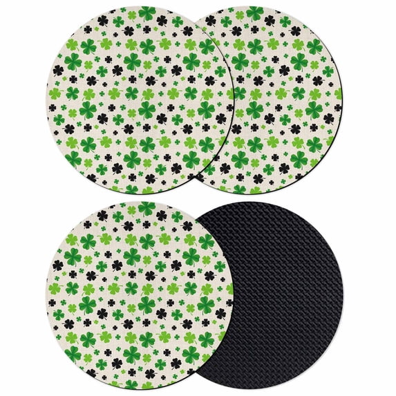 St Patricks Day Coasters Set of 4, Absorbent Coasters for Drinks, Farmhouse Country Green Black Shamrock Coaster for Desk Coffee Table Protection, Home Decor House Warming Gifts 4"