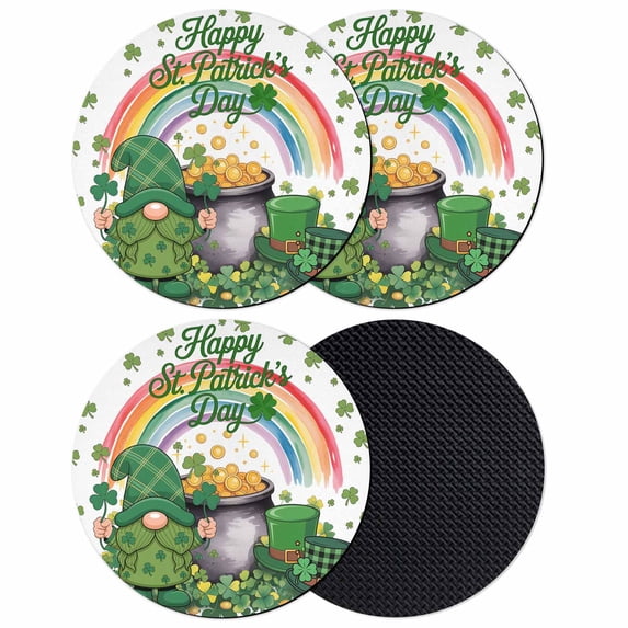 St Patricks Day Coasters Set of 4, Absorbent Coasters for Drinks, Green Shamrock Spring Rainbows Gnomes Coaster for Desk Coffee Table Protection, Home Decor House Warming Gifts 4"