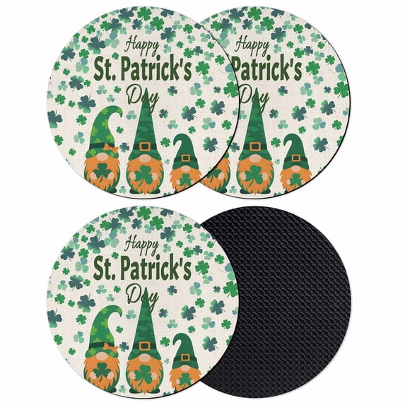 St Patricks Day Coasters Set of 4, Absorbent Coasters for Drinks, Green Shamrock Spring Watercolor Gnomes Beige Coaster for Desk Coffee Table Protection, Home Decor House Warming Gifts 4"