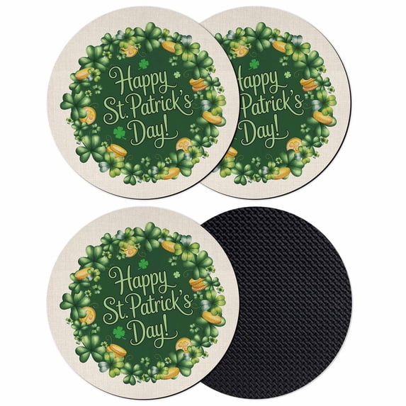 St Patricks Day Coasters Set of 4, Absorbent Coasters for Drinks, Spring Gold Coin Green Shamrock on Linen Coaster for Desk Coffee Table Protection, Home Decor House Warming Gifts 4"