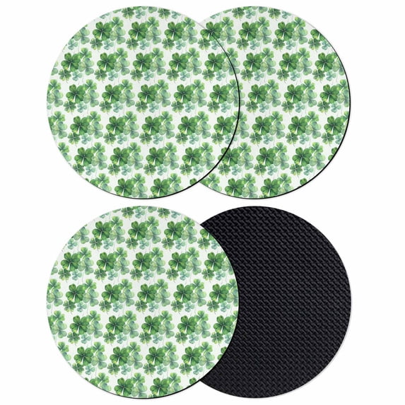 St Patricks Day Coasters Set of 4, Absorbent Coasters for Drinks, Spring Watercolor Green Shamrock Coaster for Desk Coffee Table Protection, Home Decor House Warming Gifts 4"