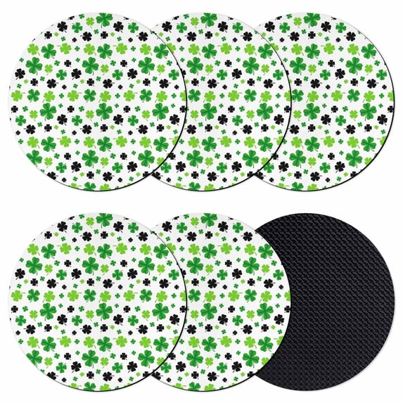 St Patricks Day Coasters Set of 6, Absorbent Coasters for Drinks, Spring Country Green Black Shamrock Coaster for Desk Coffee Table Protection, Home Decor House Warming Gifts 4"