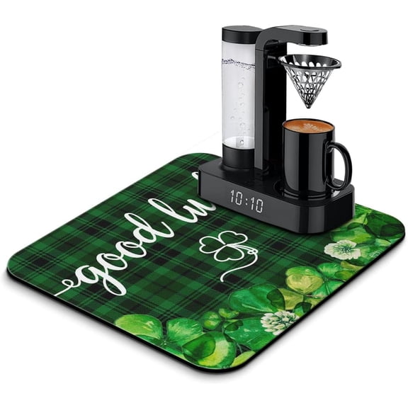 St Patricks Day Coffee Mat Kitchen Counter Farmhouse Style Clover Irish Kitchen Mat St Patricks Coffee Table Bar Accessories Shamrock Diatom Mud Spring Green Good Lucky Drying Mat 16" X 18"
