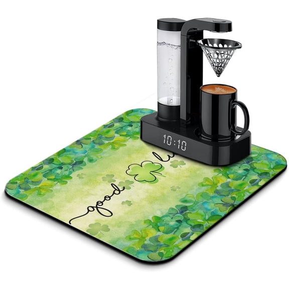 St Patricks Day Coffee Mat Kitchen Counter Farmhouse Style Clover Irish Kitchen Mat St Patricks Coffee Table Bar Accessories Shamrock Diatom Mud Spring Green Good Lucky Drying Mat 16" X 18"