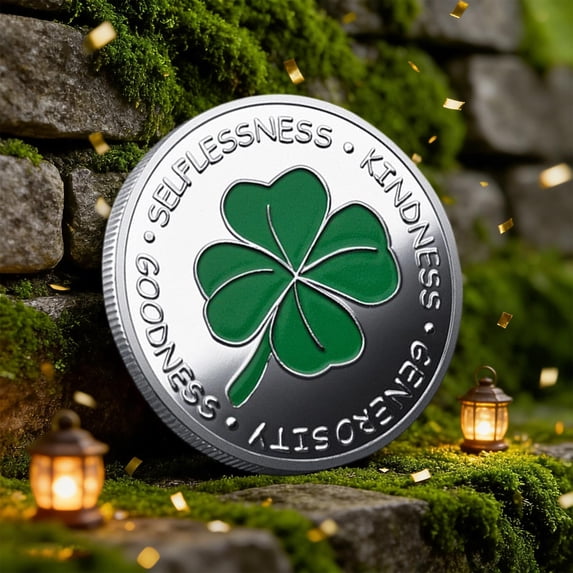 St Patricks Day Coin,Embossed Four Leaf Clover Kindness Coin With Pass It On Message Double Sided Metal Commemorative Keepsake Gift For Holiday And Everyday Encouragement