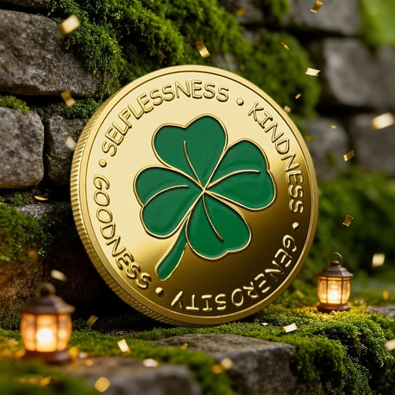 St Patricks Day Coin,Embossed Four Leaf Clover Kindness Coin With Pass It On Message Double Sided Metal Commemorative Keepsake Gift For Holiday And Everyday Encouragement